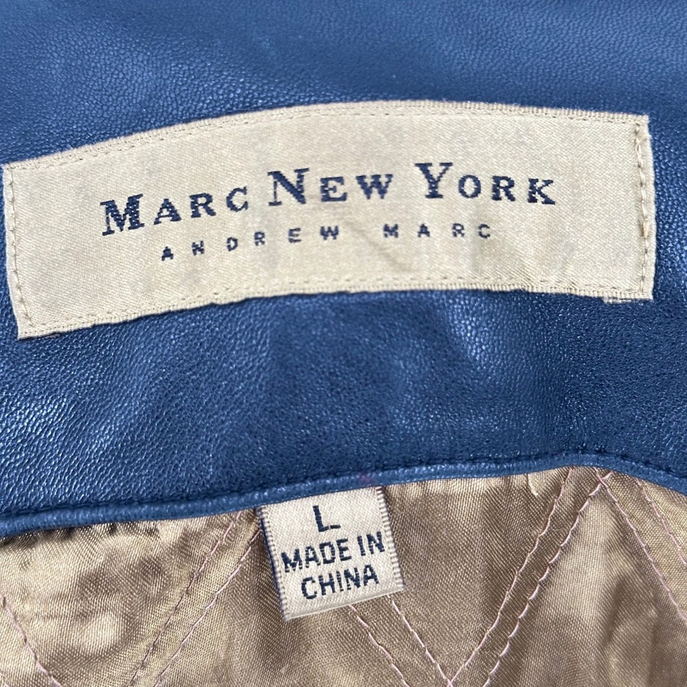 Marc New York Andrew Marc Moto Bomber Black Leather Jacket Size L READ - Picture 7 of 10